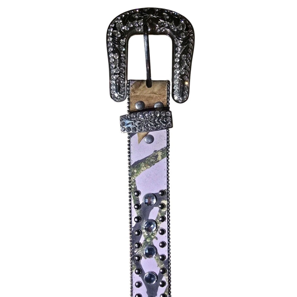 Mossy Oak Blazin Roxx Pink Camouflage Belt Leather Rhinestone Stud Bling Size M